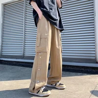 y2k mens harajuku casual streetwear overalls hip hop cargo high waist pockets wide leg straight trousers pants for men clothes