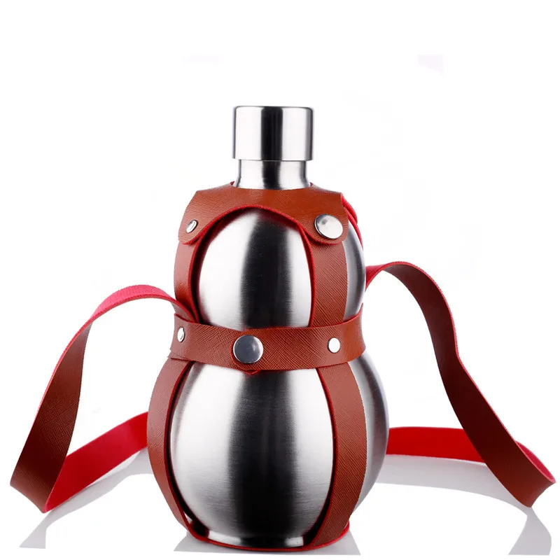 

Big Gourd Stainless Steel Hip Flask alcohol Hip Flask 250ML 500ML 1500ML Leather Holster Large Capacity Portable For traval