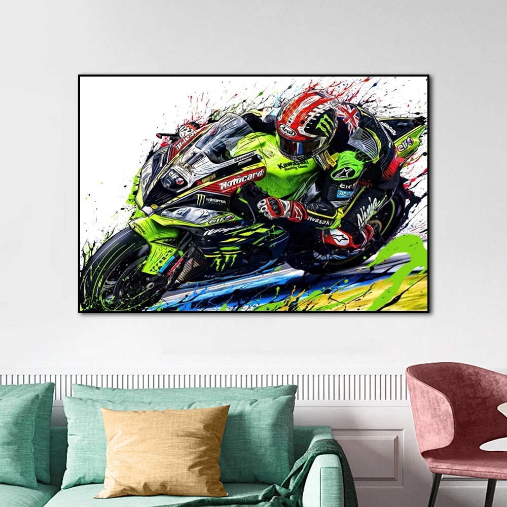 

Акварельная картина маслом для мотоцикла, абстрактные граффити, настенный художественный плакат на холсте и принты, картина для декора гос...