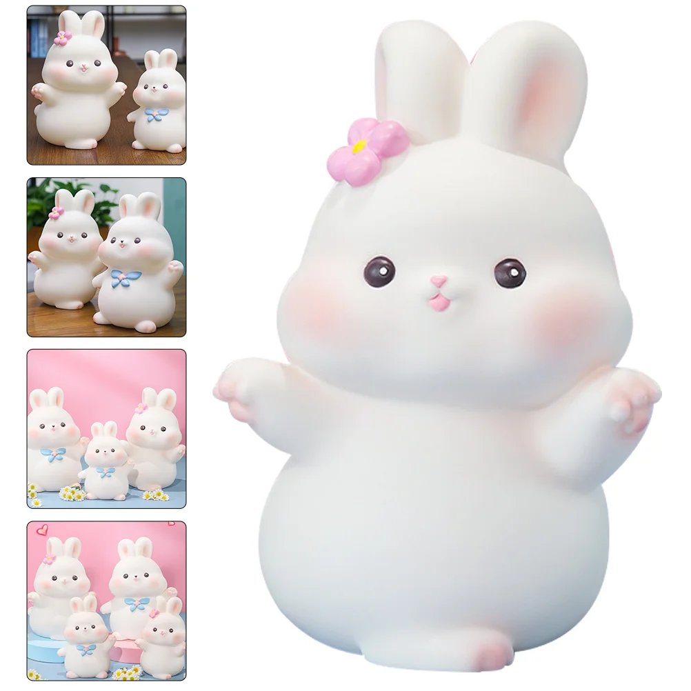 

Bank Piggy Rabbit Year Chinese New Coin Figurine Bunny Girls Kids Decoration The Animal Statue Money Vinyl Unbreakable Gift Cute