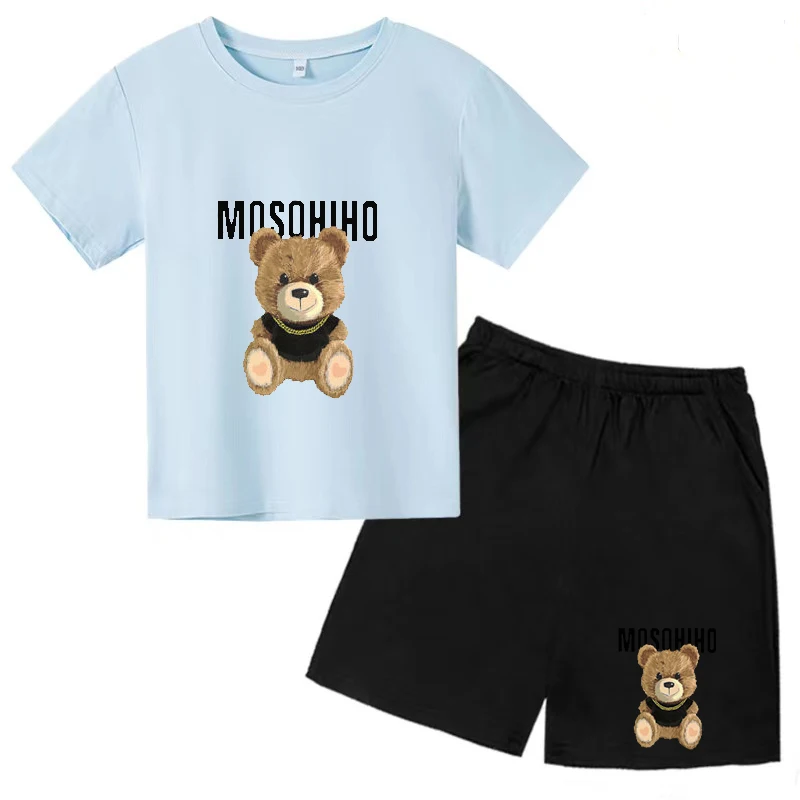 2023 Children's Summer Clothes New Cartoon Cute Animal Print Boy Girl T-shirt Short Sleeve Shorts 2P Charming Fashion Shirt Suit
