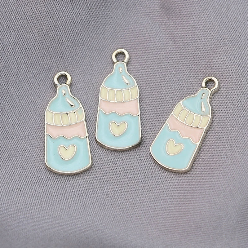 

10Pcs Gold Plated Blue Enamel Baby Bottle Charm Pendant Jewelry Making Bracelet Accessories Necklace Handmade DIY 22x10mm