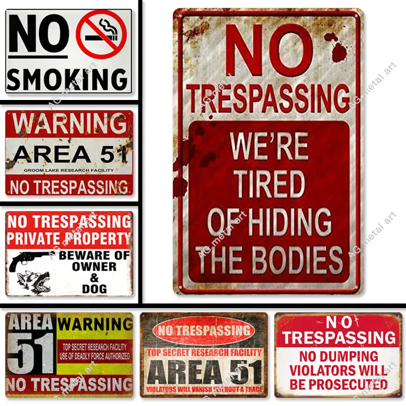 

No Smoking No Trespassing Warning Text Tin Sign Metal Plaques Decor for Bar Garage Wall Signs Vintage Rust Iron Plate Painting