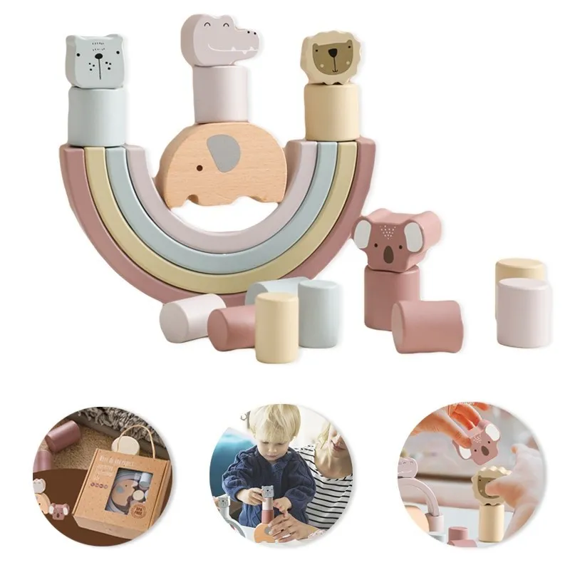 

Wooden Education Toys Rainbow Stacking Blocks Elephant Balance Blocks Balancing Activities Toy