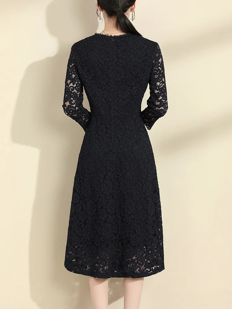 Ink Painting Qinghua 2024 New Winter clothes Elegant Lace Dress Fashion Slim fit Waist Hugging All-Matching A Word Base Skirt