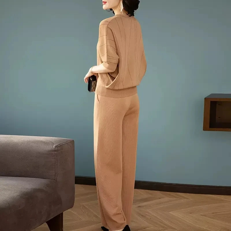 Весенне-летний модный элегантный вязаный костюм для мамы пуловер с рукавами