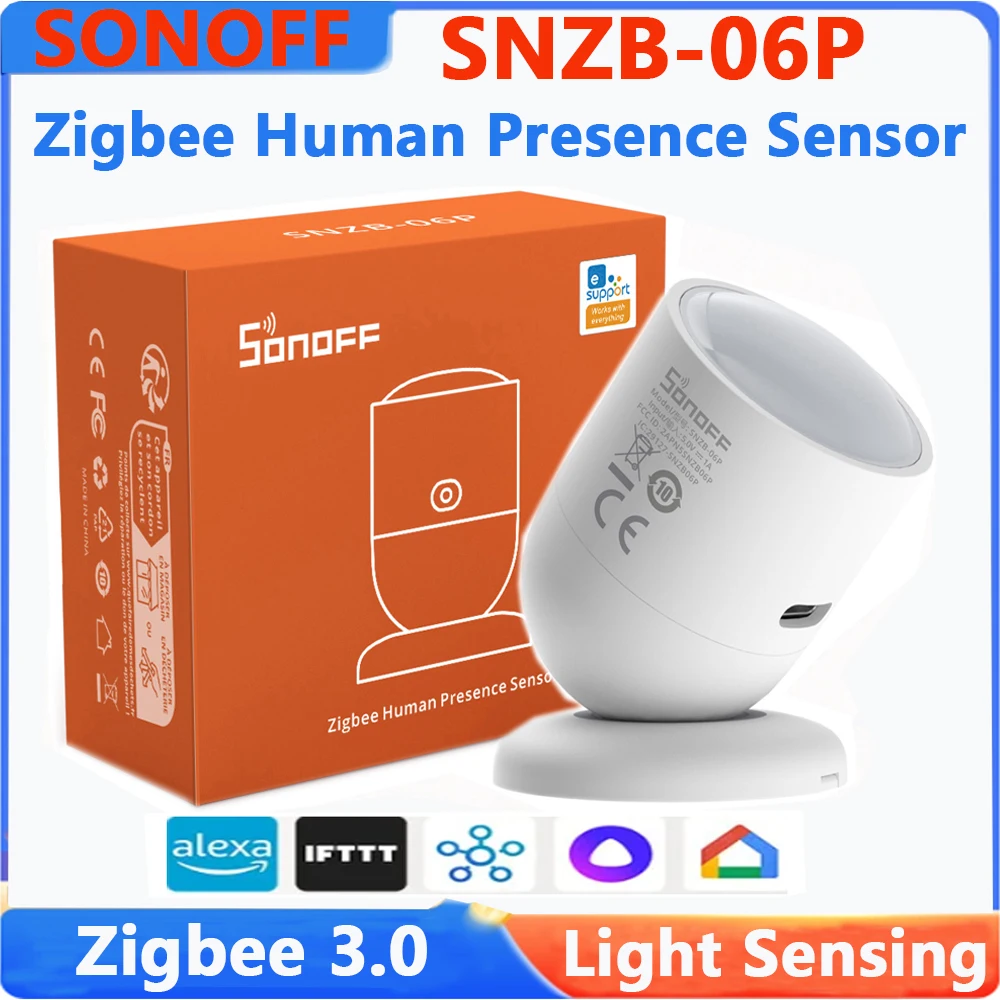 

SONOFF SNZB-06P Zigbee Датчик присутствия человека Умный дом Обнаружение присутствия Датчик движения Датчик освещенности работает с Alexa Google