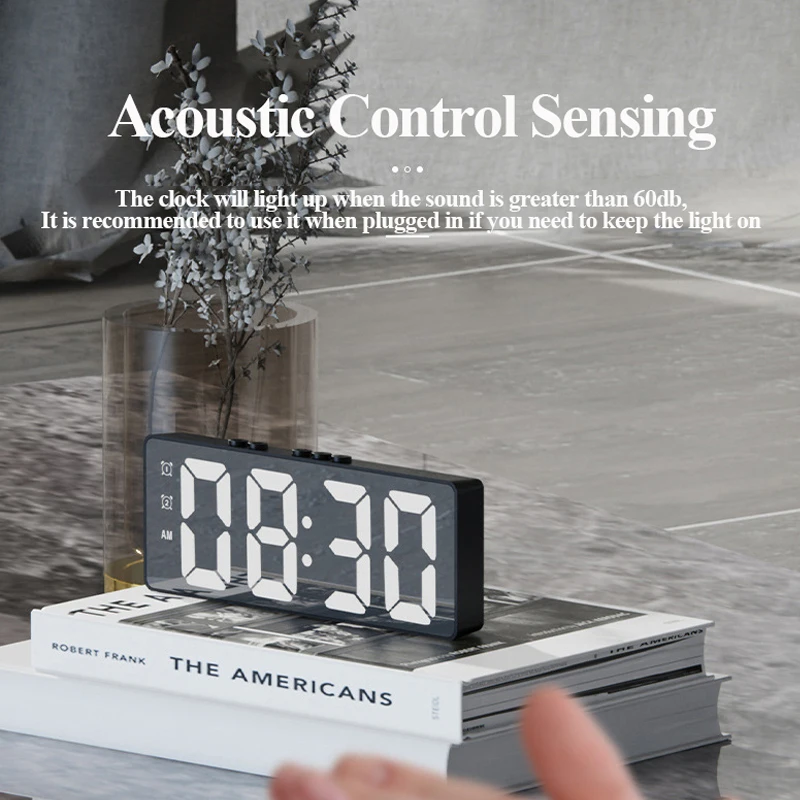 

Smart LED Mirror Clock Modern Student Alarm Clocks Desktop Table Clock Plug-in Electronic Wake Up Timer For Living Room Bedroom
