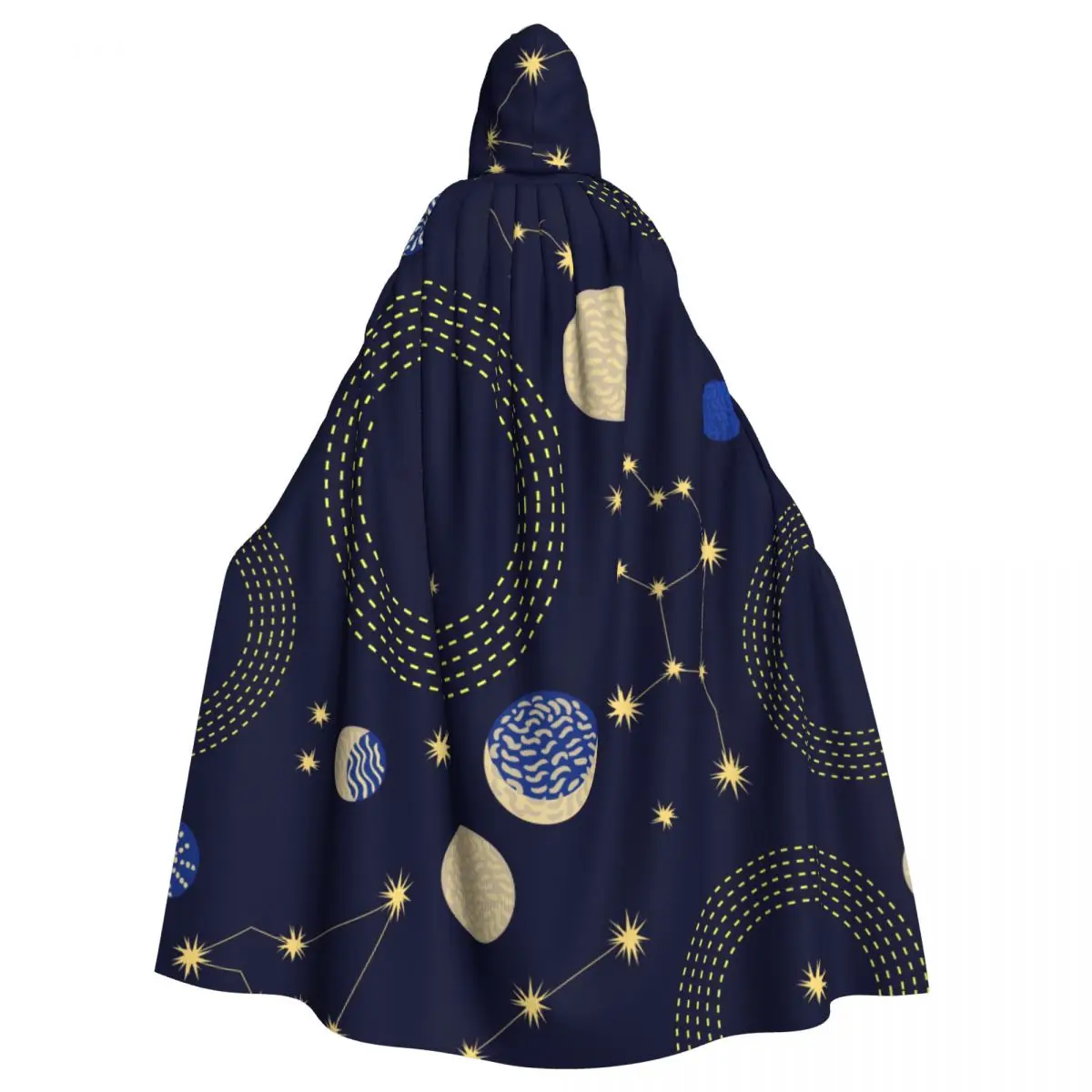 

Zodiac Sky Constellations Crescent Moon And Circlres Adult Cloak Cape Hooded Medieval Costume Vampire Elf Purim Carnival Party