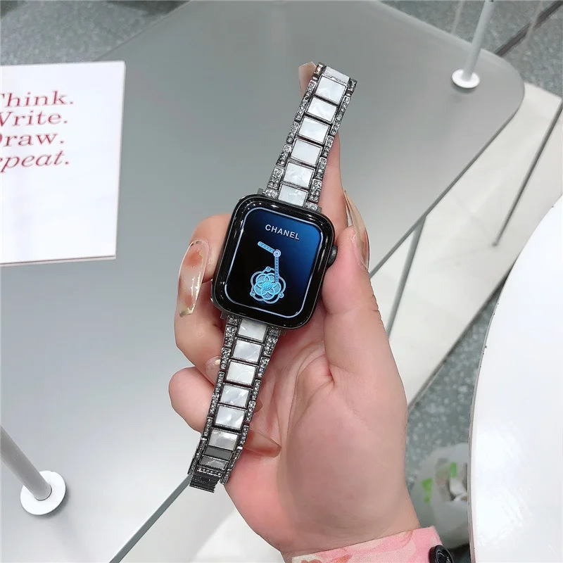 

Link Bracelet for Apple Watch Band 45mm 41mm 44mm 40mm 42mm 38mm Women Diamond Shining Metal Strap iWatch Series 7 6 5 4 3 2 SE
