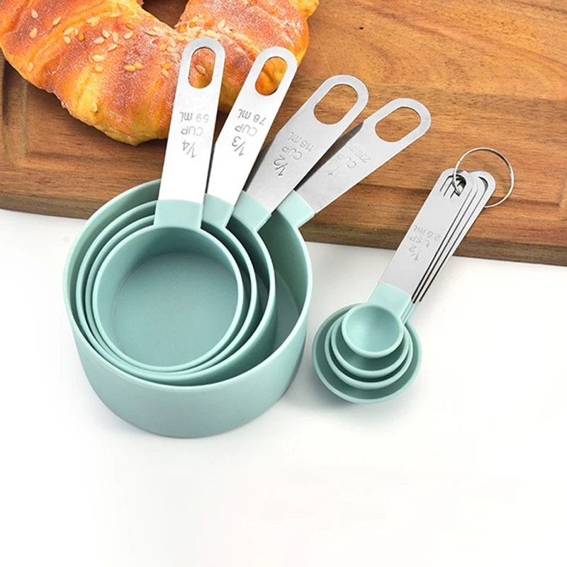 Cucharas multiusos de acero inoxidable y plástico, herramientas de medición de tazas, accesorios para hornear, utensilios de cocina, 4, 5 y 10 unidades