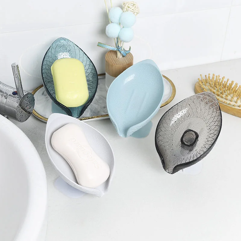 

Leaf Shape Soap Dish For Bathroom Shower Suction cup Soap Holder Imitation jade material Sponge Drain Rack Bathroom Accessorie