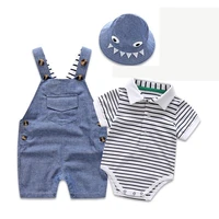 baby boy baby overalls suit summer new striped toddler three piece suit