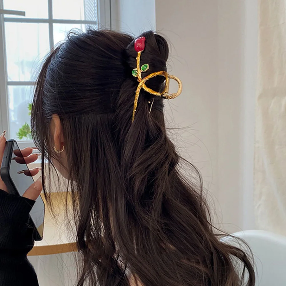 

Rose Hair Claw Clip Elegant Metal Updo Hair Jaw With Simulation Flower Decor Women 11.5cm Claw Crab Headwear Accessories