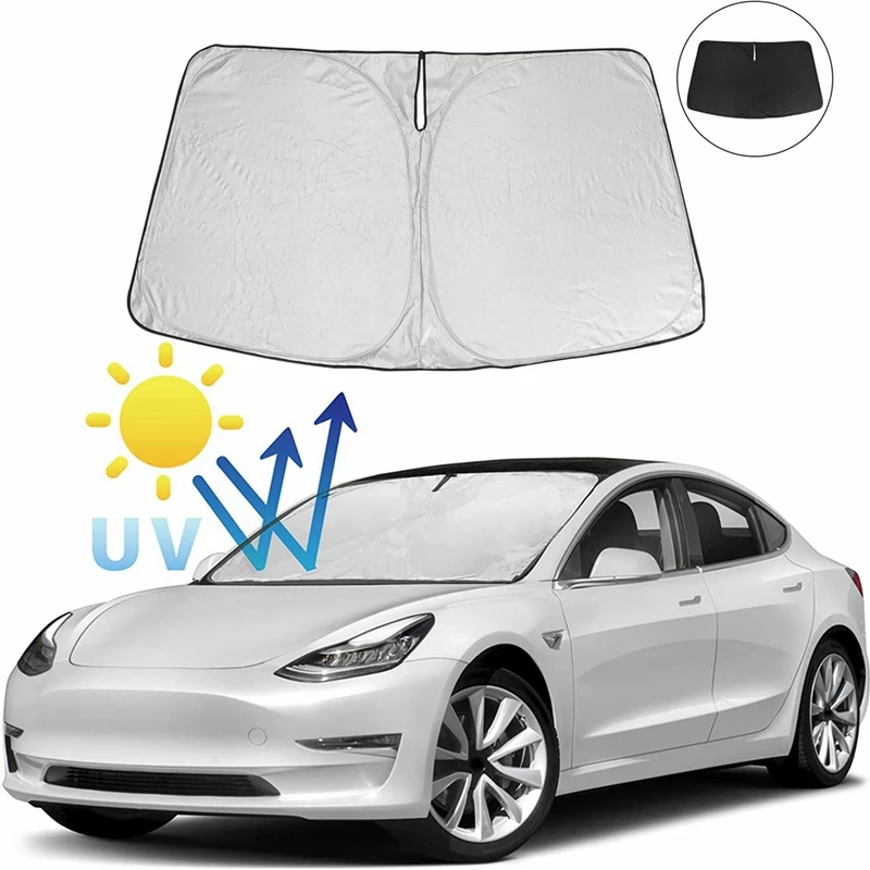 

Car Windshield Sun Shade Blocks UV Rays Sun Visor Protector Foldable Sunshade for Tesla Model 3 2017-2022