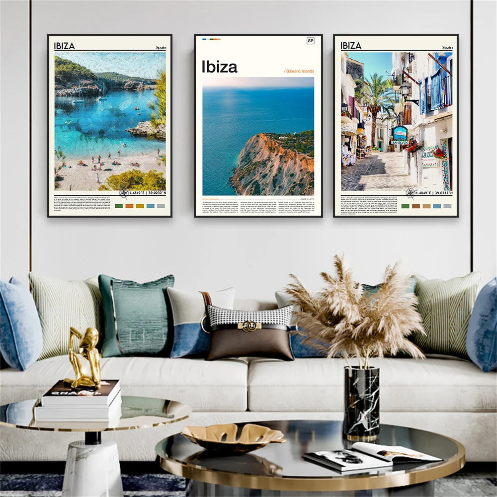 Настенный винтажный постер Ibiza для путешествий пейзаж Испании красочный принт