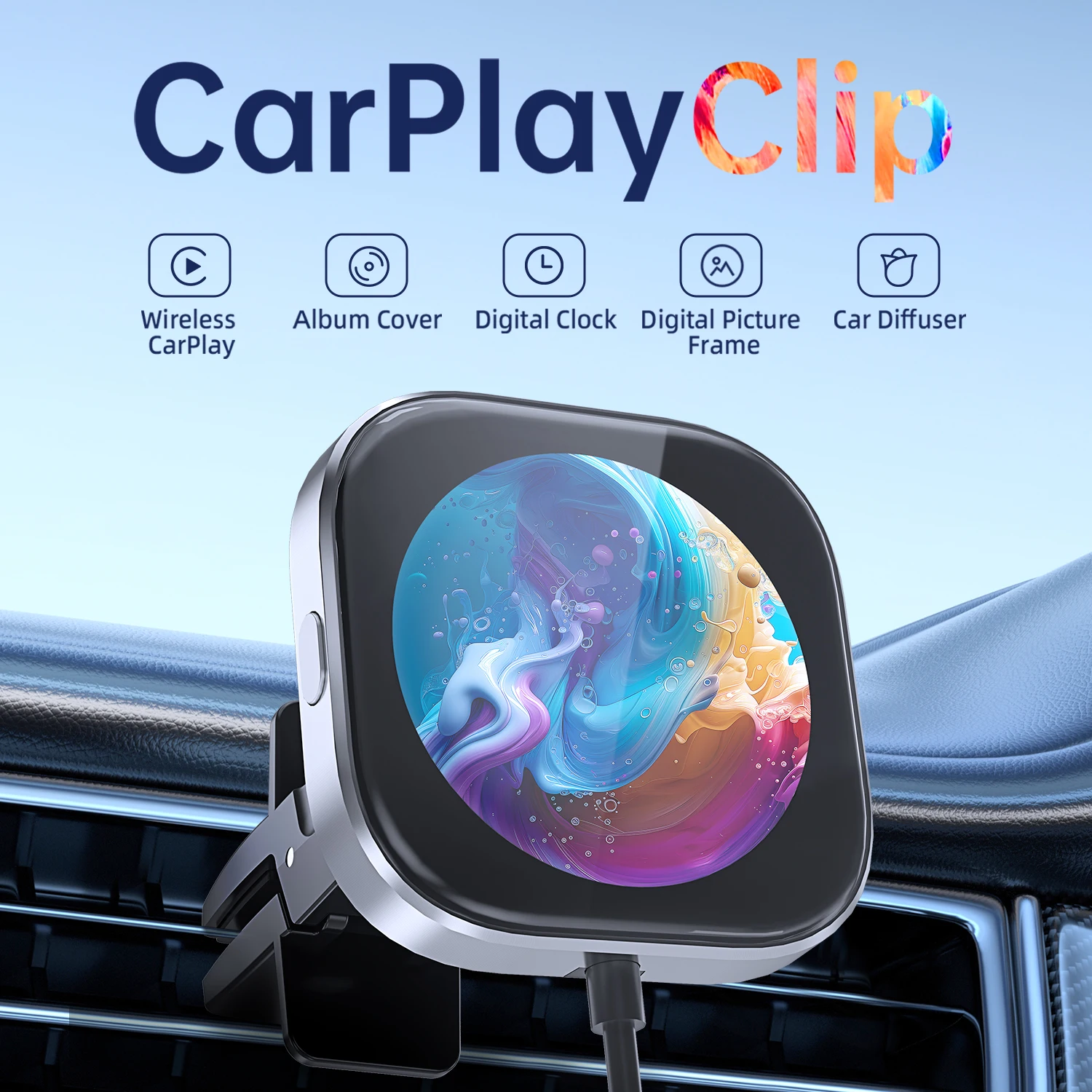 Uwaga bezprzewodowy adapter CarPlay Clip z samochodowym dylatatorem Cyfrowa ramka na zdjęcia Akcesoria samochodowe do VW Ford Benz Audi