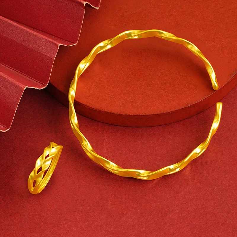 

Женский браслет с кольцом, витое уникальное стильное модное ювелирное изделие из настоящего желтого золота 18 карат, классический подарок