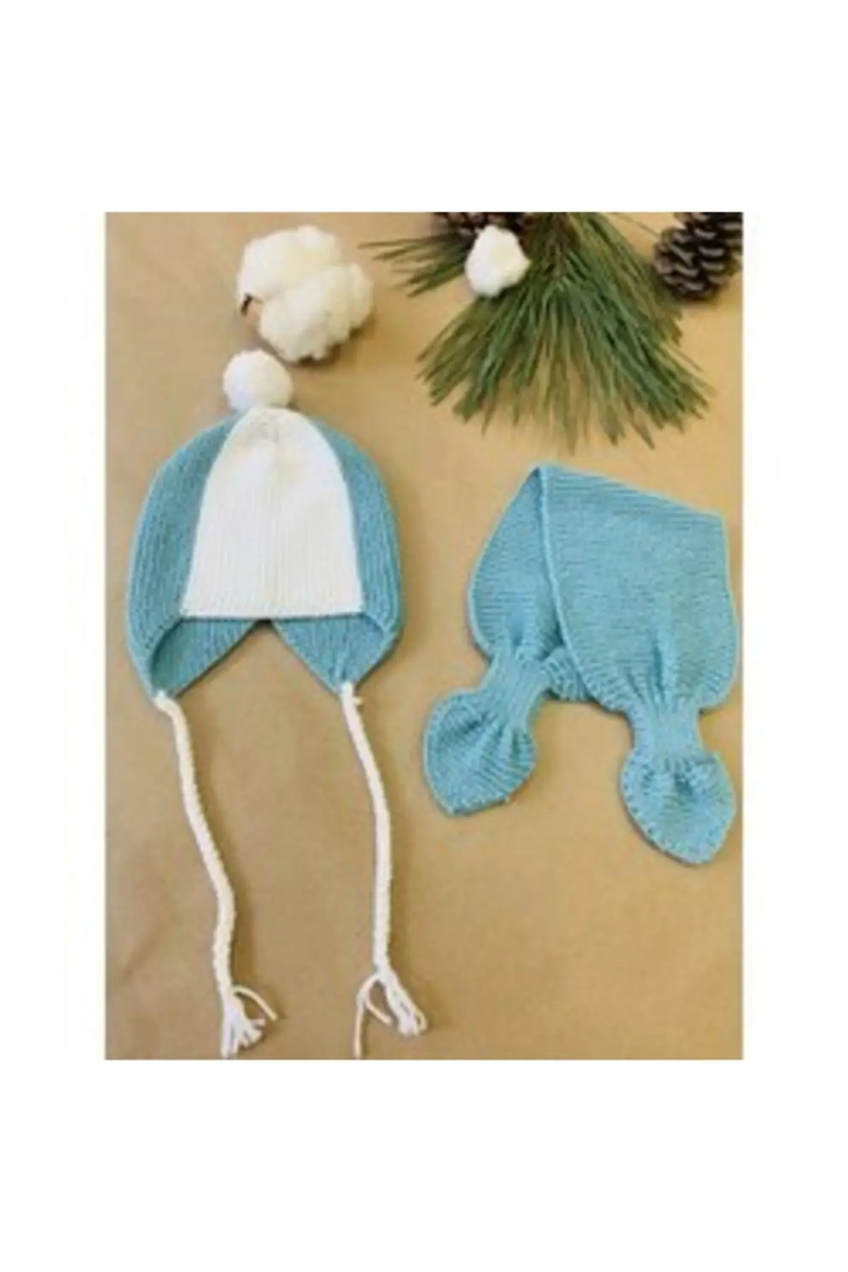 

Комплект из шапки и перчаток, белый Хлопковый берет и шарф с помпоном