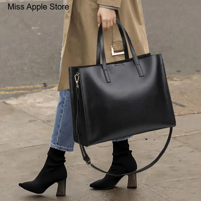 14 Inch Laptop Bag Women's Bag New Female Handbags Fashion Briefcase Genuine Leather Commuter Portable Shoulder Tote Bags