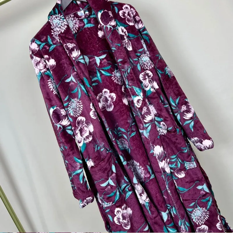 Women's Robe Flannel Nightgown In Winter Thickening Soft Warm Garden Flower Pajamas Nightdress