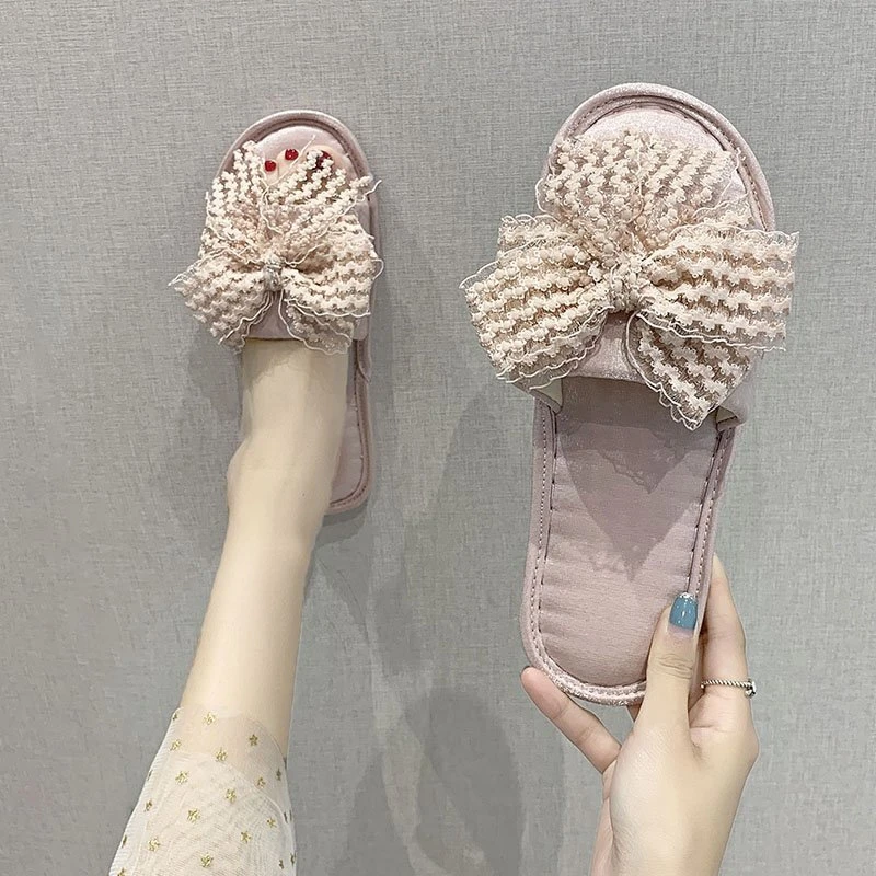 

WHNB 2022 NEW Women's Footwear New Bow Slipper Soft Food Comfort Indoor Cotton Slipper Open Toe Plush Slipper