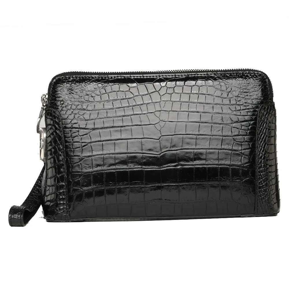

Crocodile Belly Men's Wallet Bag Small Double Pull Code Lock Business Leisure Leather Genuine Handbag Wholesale Black Purses