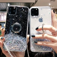 fashion clear glitter ring buckle bracket girl soft case for iphone 11 12 13 pro max 7 8 plus xr x xs se 2 iphone cover fundas