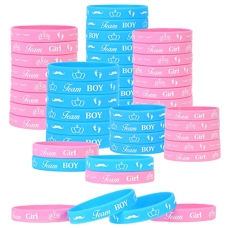 

36PCS Boy or Girl Gender Reveal Party Team Bride Bracelet Wristbands For Team Wendy Welcome Baby Shower Decoration Silicone