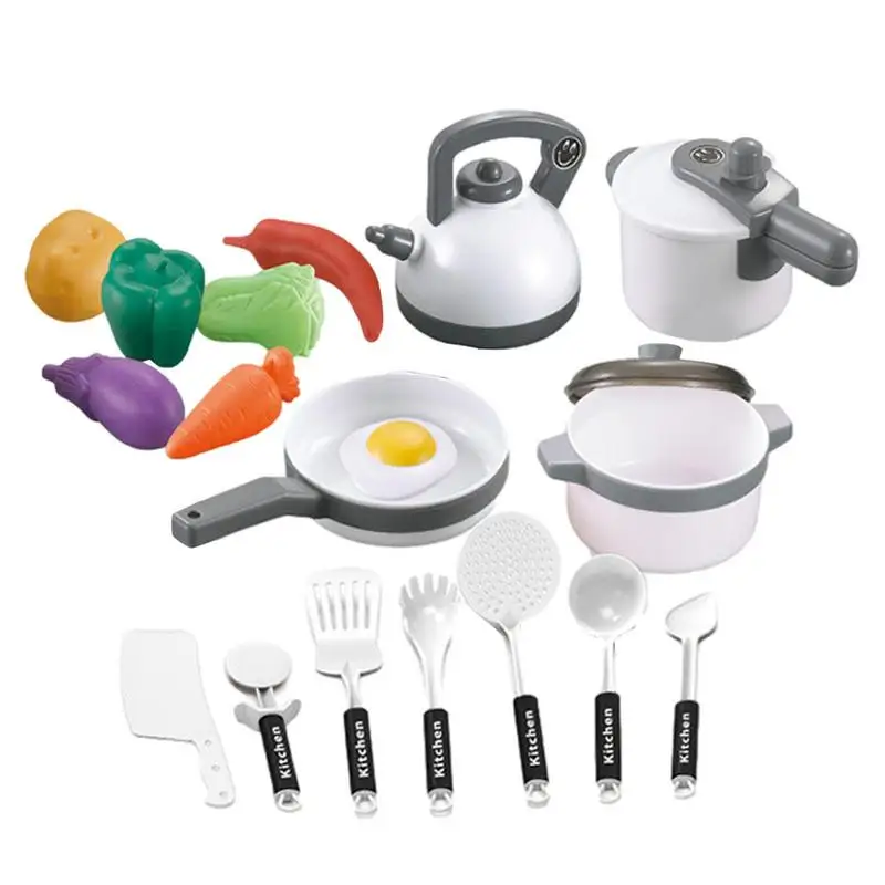 Play Kitchen Accessories 18 PCS Play Kitchen Accessories Toy Play Food Realistic Kitchen Toys With Cookware And Vegetables For