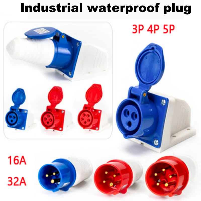 

IP44 Industrial Plug and Socket Waterproof Connector 3PIN 4PIN 5PIN 16A/32A Waterproof Electrical Connection Wall Mount Socket
