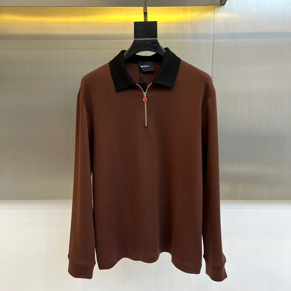 Фото Kiton осенне-зимняя новая повседневная деловая универсальная мужская рубашка-поло с длинными рукавами и лацканами контрастного цвета №5