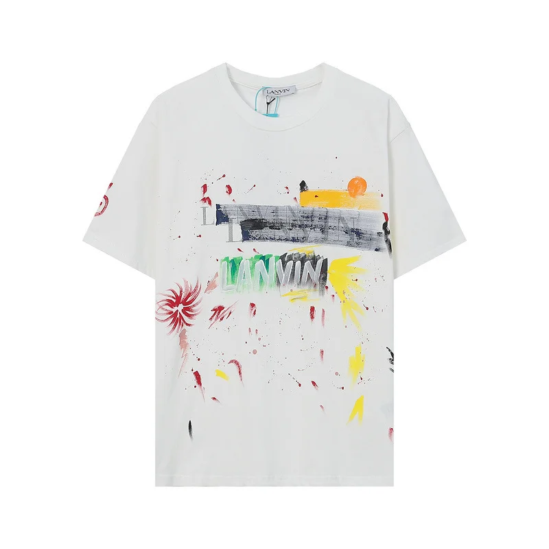 

Lan and Vin Speckle Print T Shirts Men and Women Loose O-Neck Short Sleeve tops man Versatile Casual Cotton shirt men clothing
