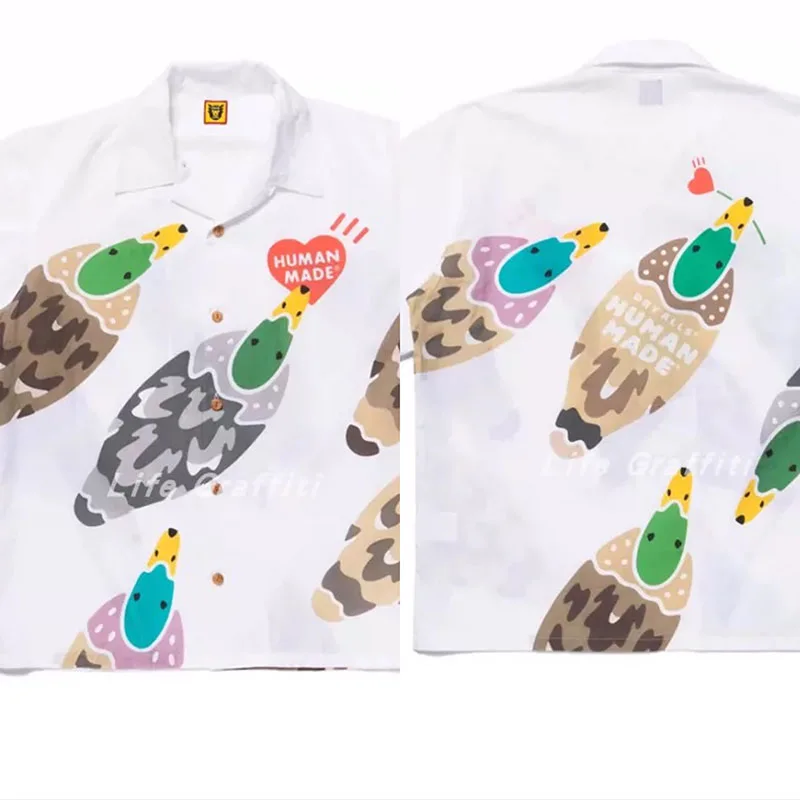 Human Made Shirt Men Women 1:1 Green Head Duck Print HUMAN MADE Oversize Hawaii Shirt