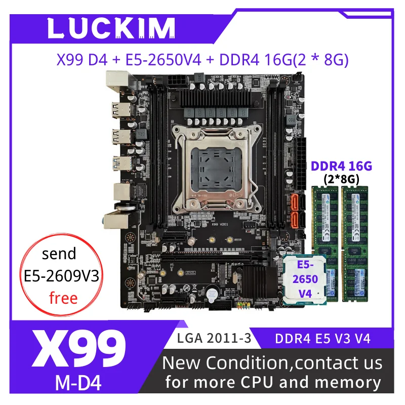 

X99 D4 LGA2011-3 Motherboard Set Kit With Xeon E5 2650 V4 CPU 16GB(2*8G) 2133MHZ DDR4 Desktop memory M-ATX NVME M.2