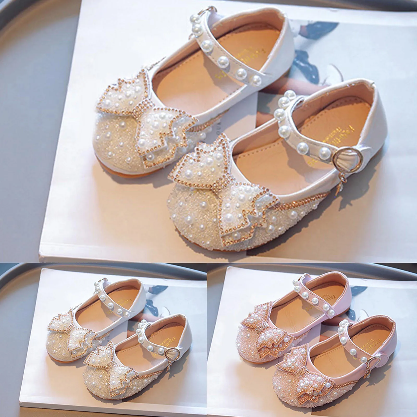 

Fashion Four Seasons Children Casual Shoes Girls Flat Pearl Rhinestone Bow Buckle Prom Party Toddler Girl Snow Boots Size 9