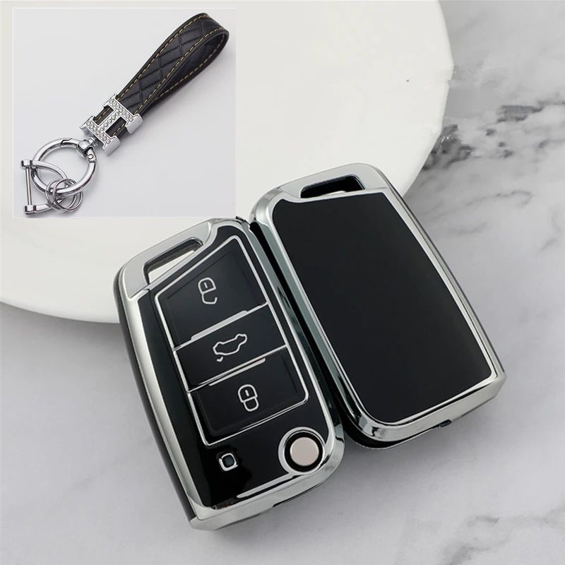 

TPU Car Flip Key Case Cover Shell For VW Volkswagen Golf 7 MK7 Tiguan MK2 For Seat Ateca Leon FR 2 Ibiza Skoda Octavia Keyless