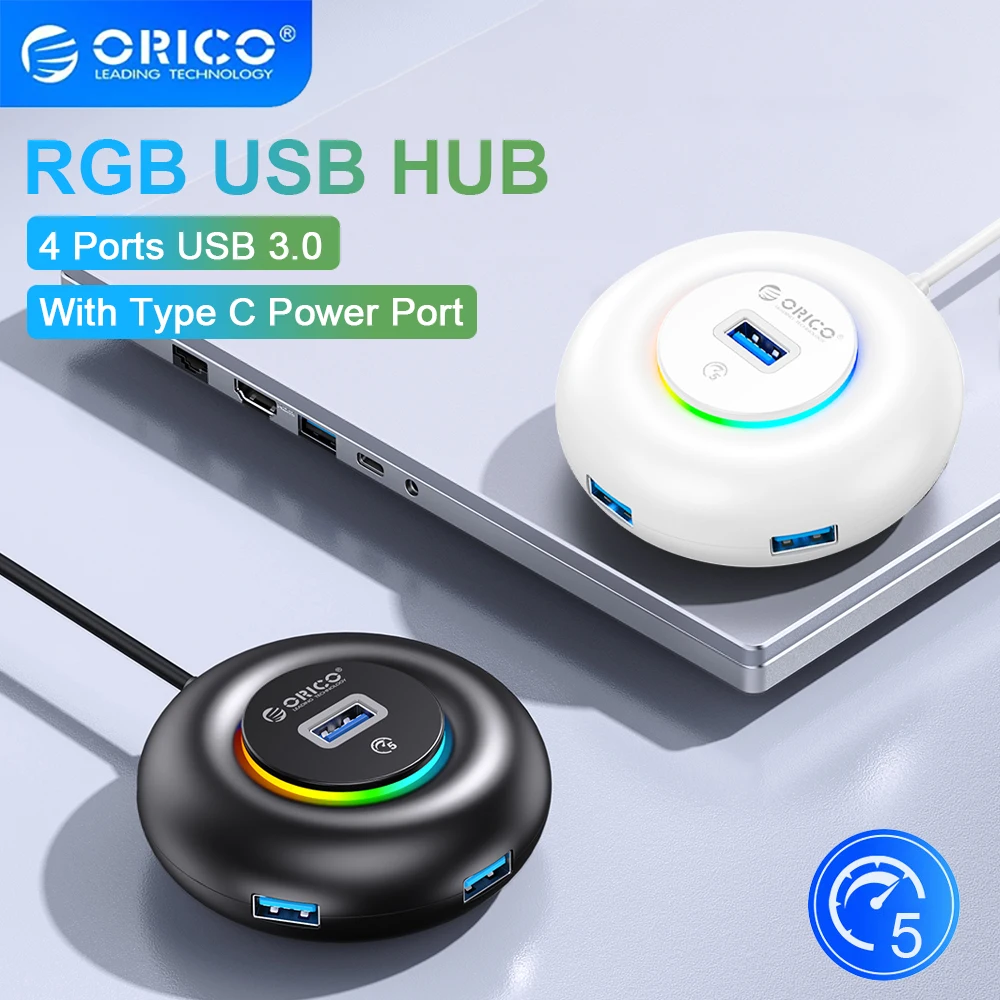 

ORICO Type-C RGB USB HUB 4 Ports USB Splitter with Type C Charge Power Ultra-Slim OTG Adapter for PC Macbook Pro PC Accessories