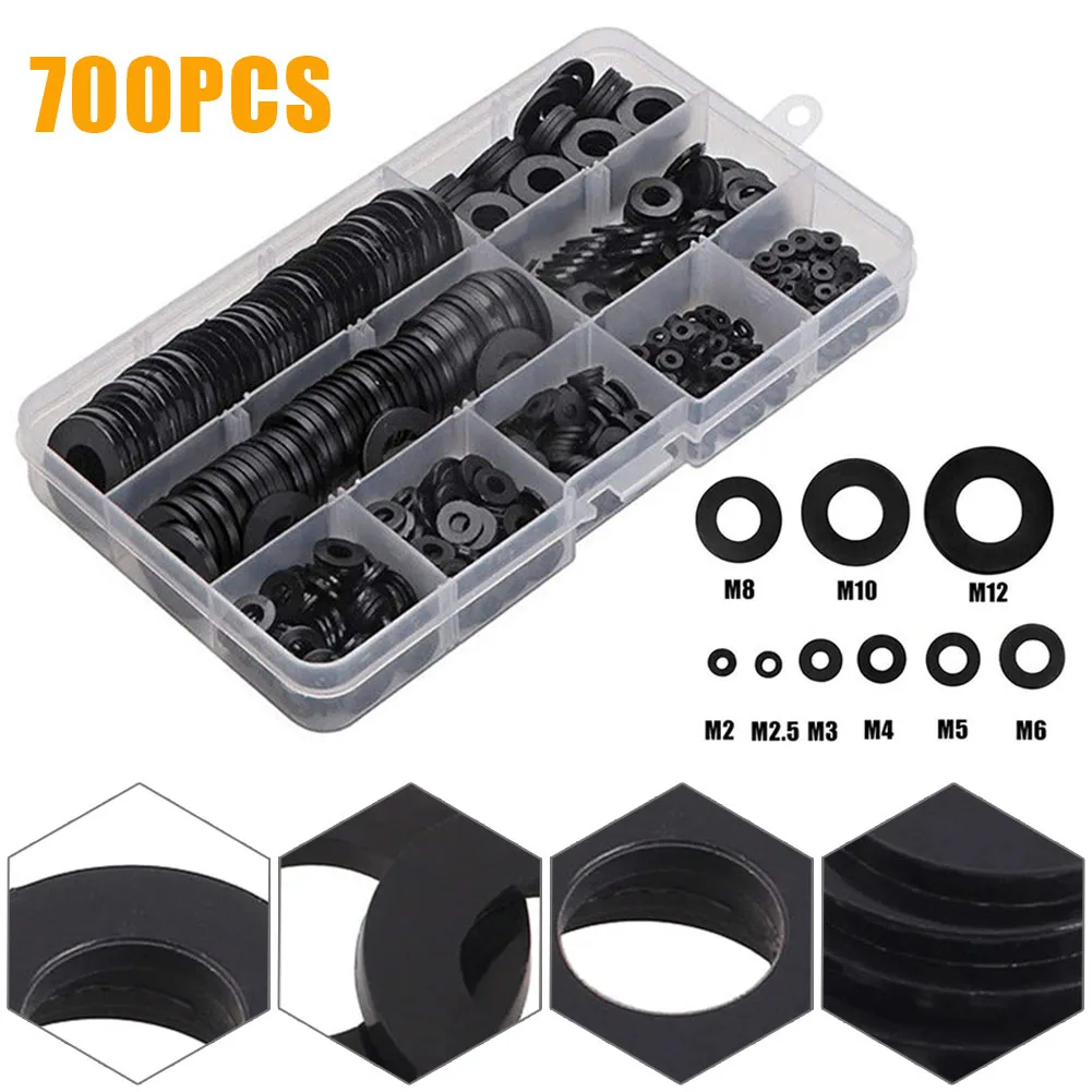 

Tools 700PCS Nylon Rubber Gasket Automotive And Marine 9 Different Sizes Black Durable And Practical Easy To Store
