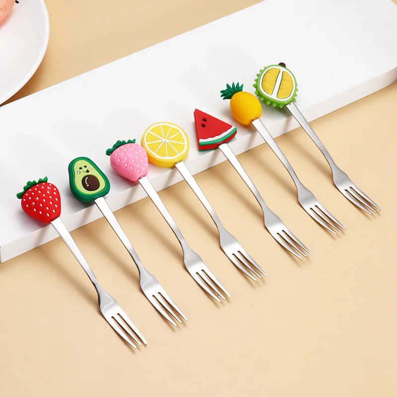 

7Pcs Cute Fruit Shaped Coffee Spoons Stainless Steel Fruit Dessert Spoon Fork Candy Tea Spoon Drink Tableware Kitchen Supplies