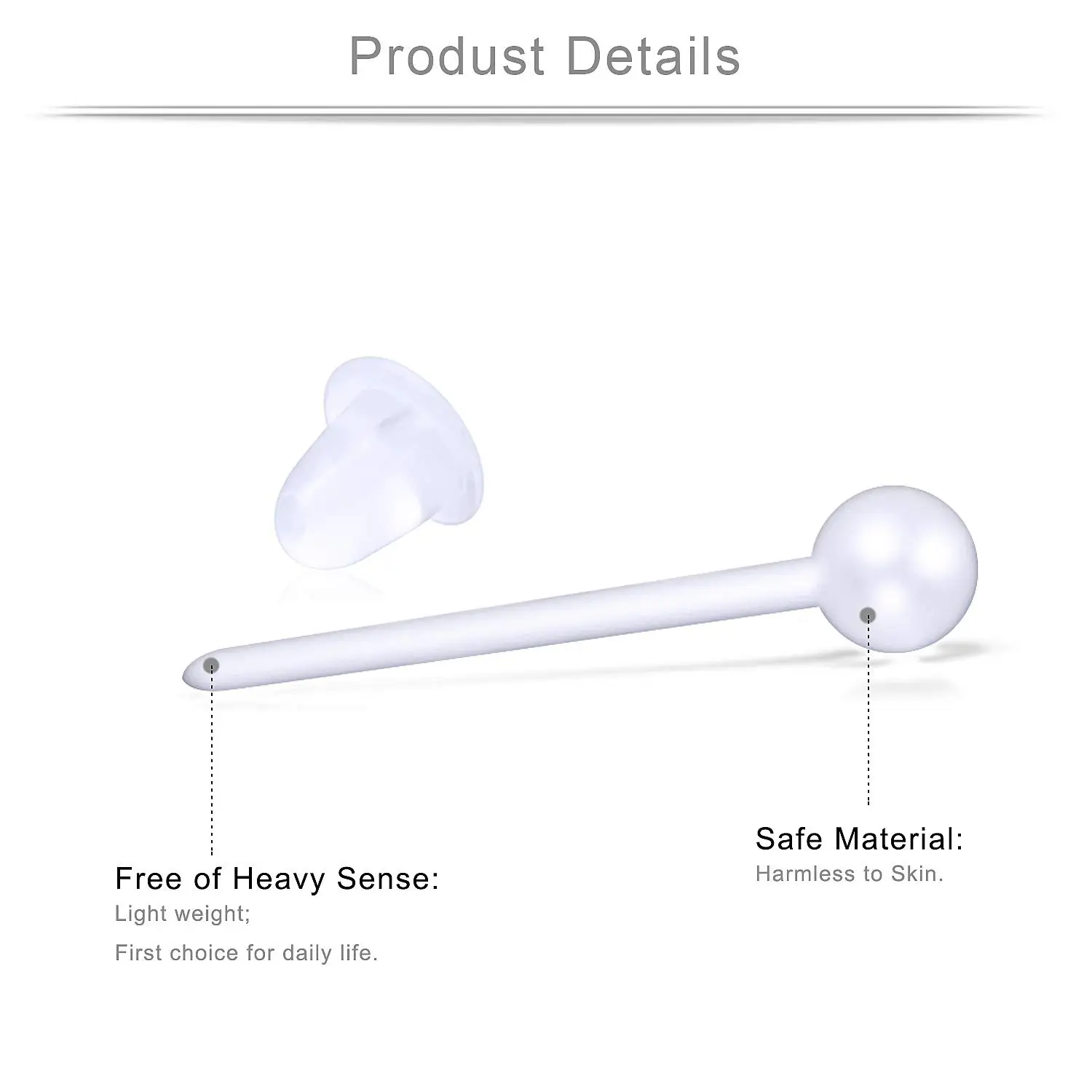 Ball Flat Flexible Bioplast PVC Plastic Blank Ear Nose Pin Bone Stud Nickel Free Earrings Piercing Retainers 20G images - 6