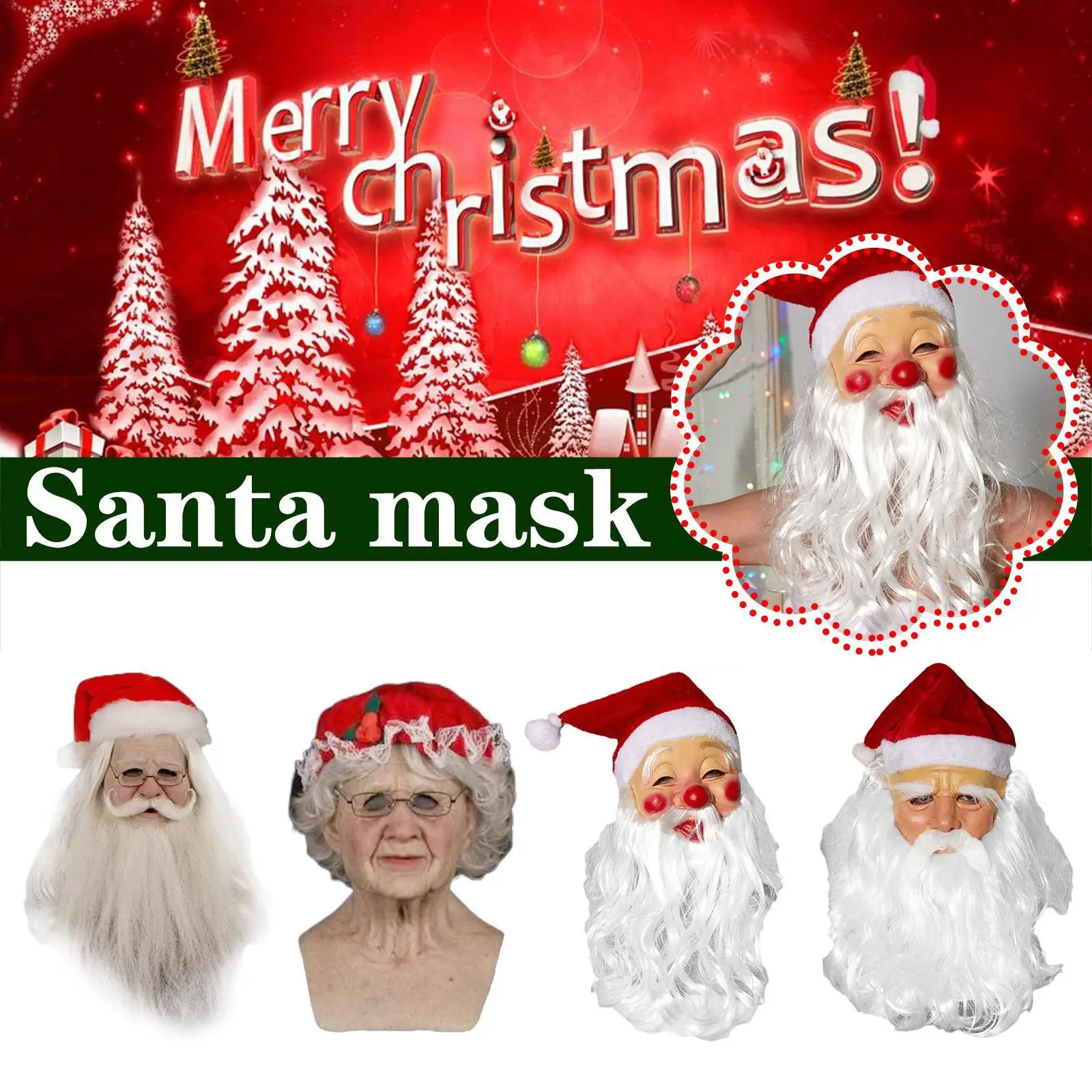 

Christmas Face Mask Adults Santa Clause Latex Mask Headgear Cosplay Tools For Theme Party