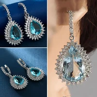 hot sale teardrop crystal drop dangle earrings with clear cubic zirconia blue water drop earrings for women fashion jewelry