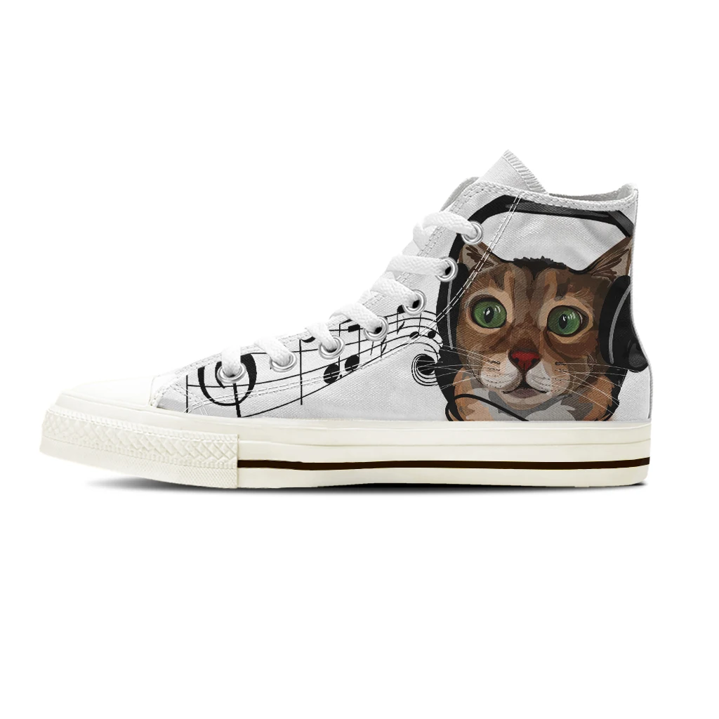 Nopersonality Cute Music Cat Print Ladies High-top Canvas Shoes Street Casual All-match Vulcanized Shoes Student Walking Shoes