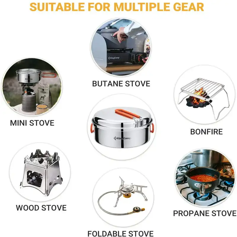 

Pot Pan Cutlery Set Travel Portable Amazing Outdoor Amazing Pieces Portable Outdoor Stainless Steel Camping Cookware Mess Kit Po