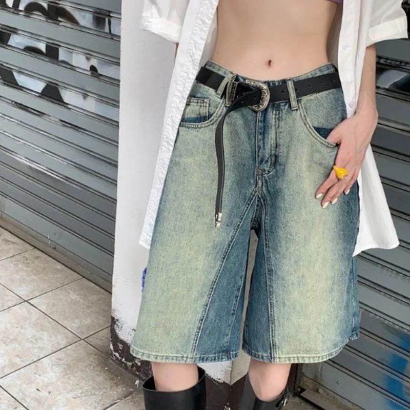 Шорты женские джинсовые в стиле ретро повседневные брюки с широкими штанинами