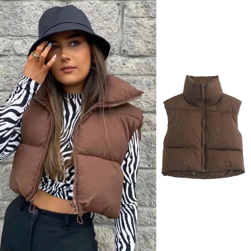 Vest Women  Up Stand Collar Sleeveless Lightweight Padded Cropped Puffer Quilted Vest Winter Warm Coat Jackets