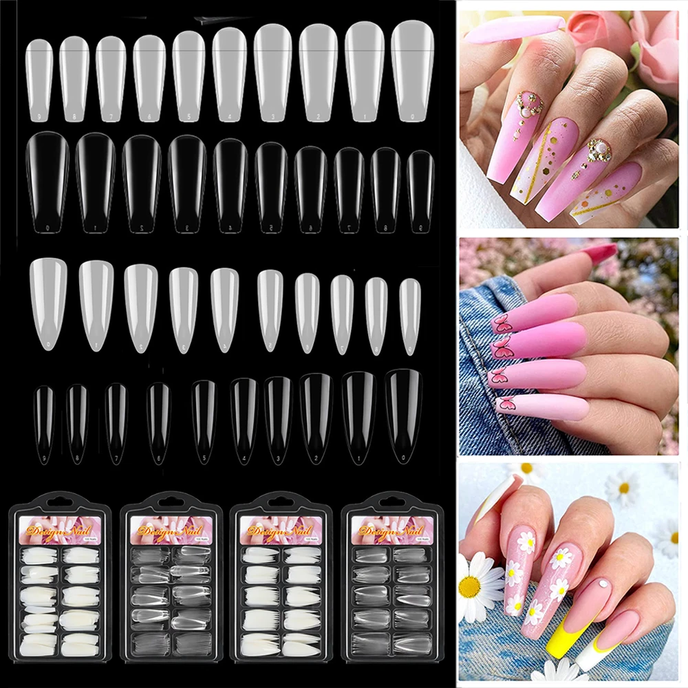 

Full Coverage Acrylic 100 Pieces Fake Nails UV Gel Polished Transparent Matte Fake Nails Beauty Salon Women's Fake Nails