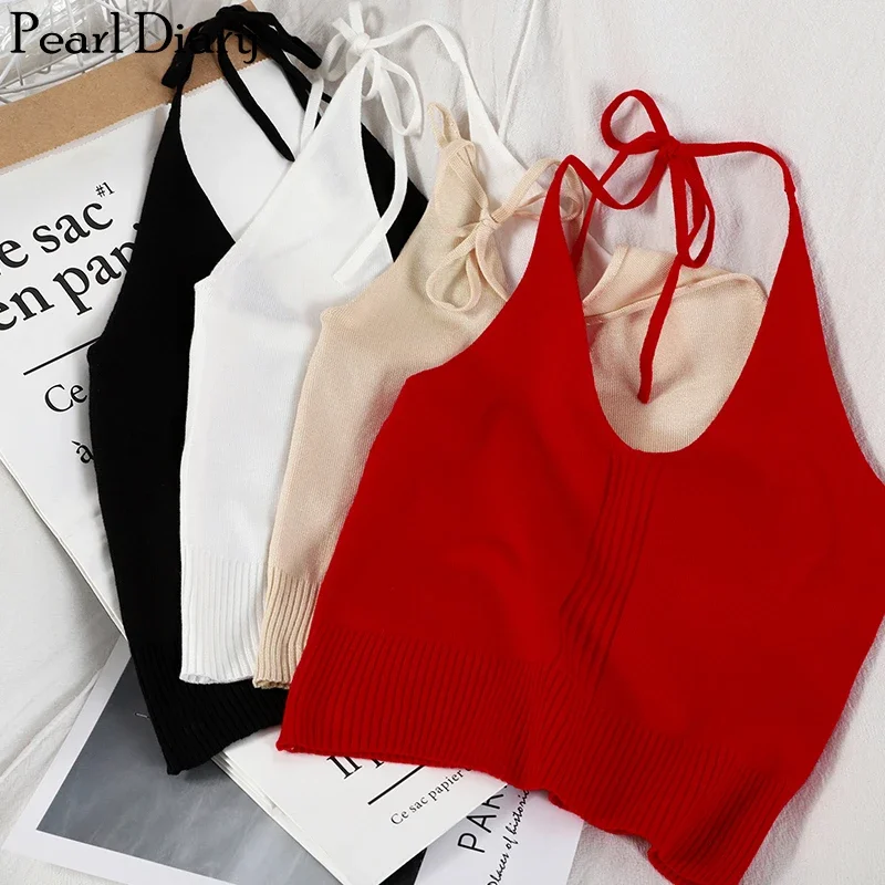 Женский Вязаный Короткий Топ Zhuanqing С V-образным Вырезом И Открытой Спиной