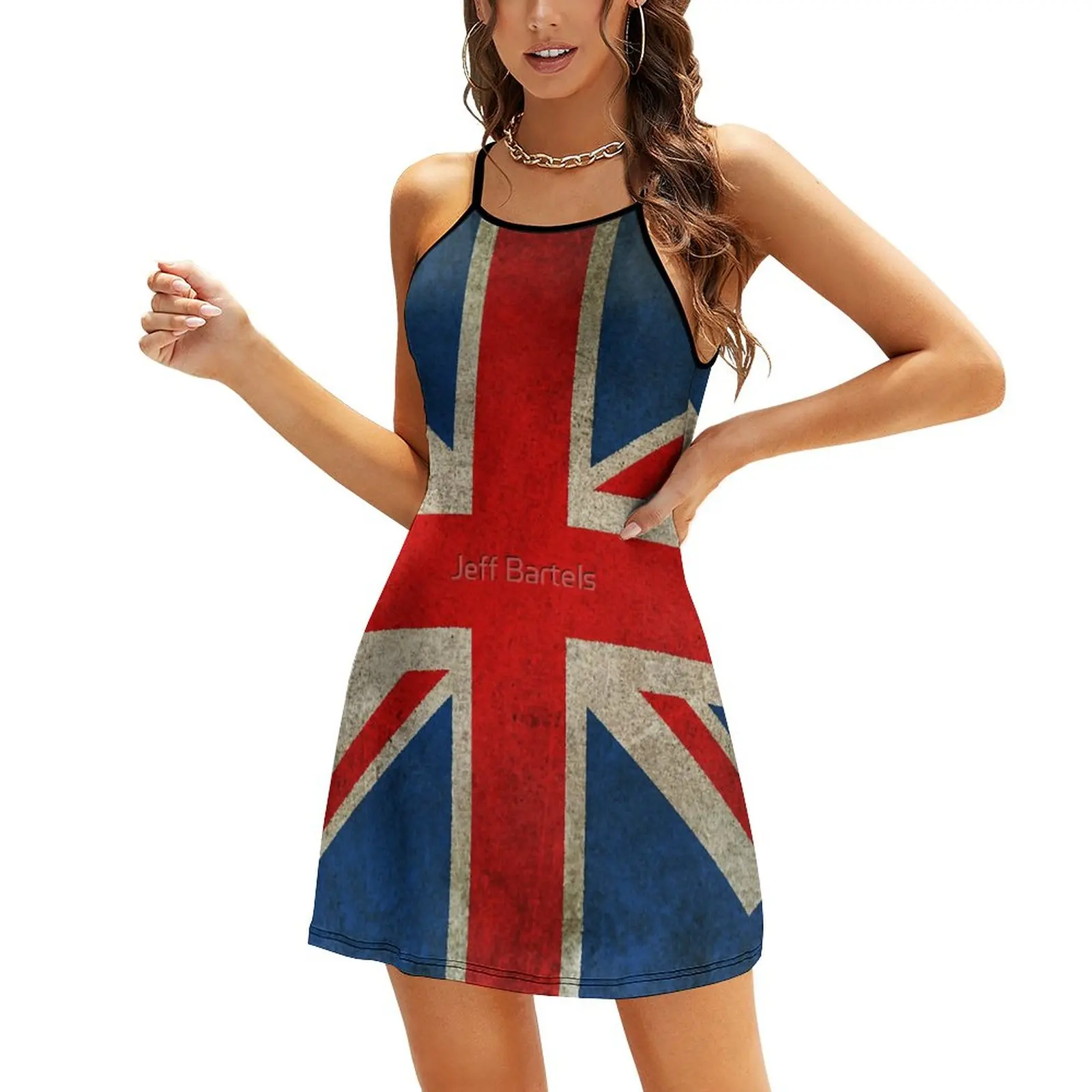 

Old And Worn Distressed Vintage Union Jack Flag Y Cute Sexy Woman's Clothing Women's Sling Dress Joke Vacations Suspender Dre
